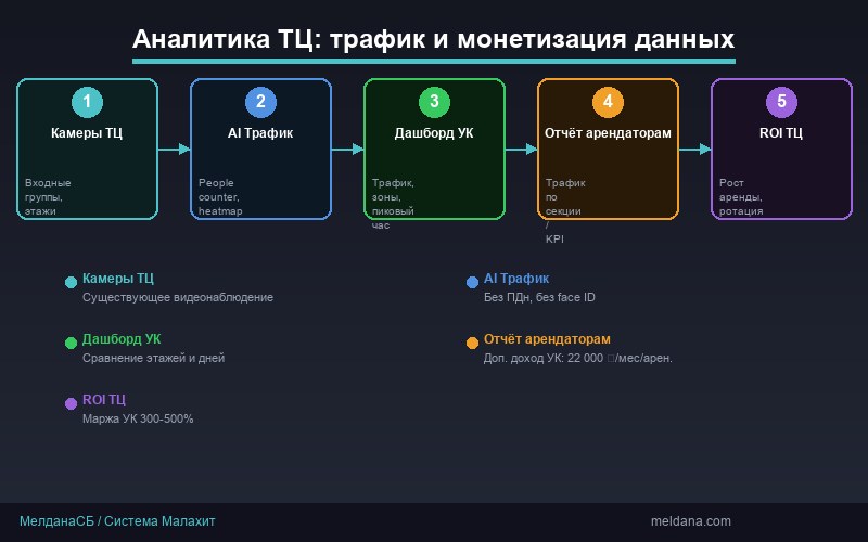 Схема аналитики торгового центра: трафик, тепловая карта, монетизация